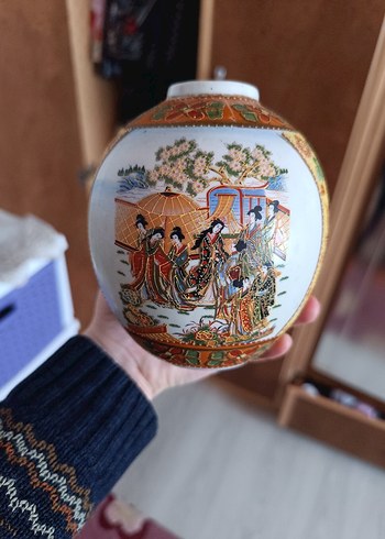 geyşa japon işi Çok Renkli Geleneksel Desenli Vazo - Görsel 4