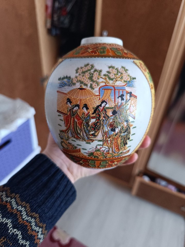 geyşa japon işi Çok Renkli Geleneksel Desenli Vazo - Görsel 4