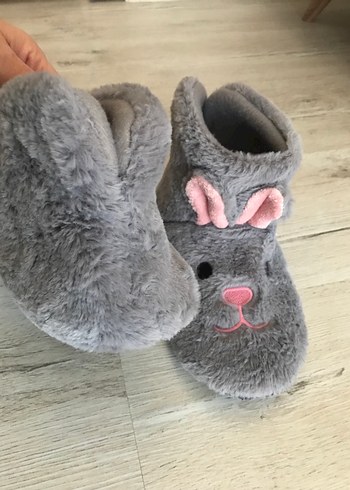 Kız Çocuk Gri Peluş Ev Panduf - Görsel 3