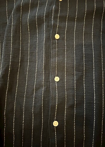 Lacivert Çizgili Keten Erkek Gömlek - Görsel 3