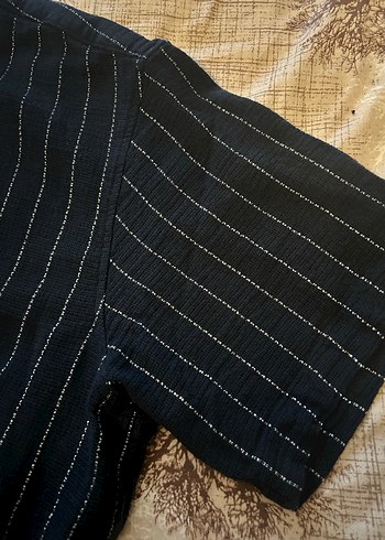 Lacivert Çizgili Keten Erkek Gömlek - Görsel 4