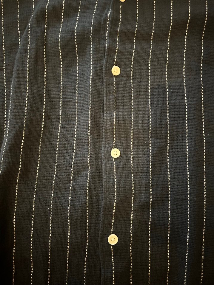 Lacivert Çizgili Keten Erkek Gömlek - Görsel 3