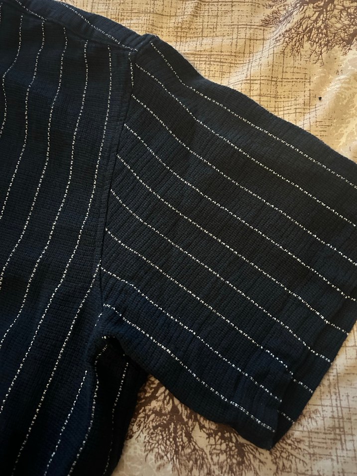Lacivert Çizgili Keten Erkek Gömlek - Görsel 4