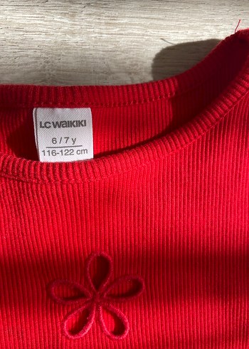 Kırmızı Kısa Kollu Kız Triko Tişört - Görsel 2