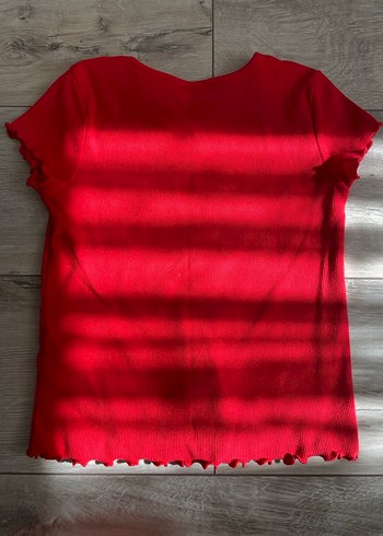 Kırmızı Kısa Kollu Kız Triko Tişört - Görsel 3