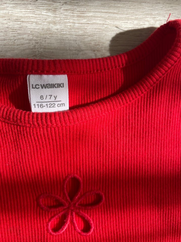 Kırmızı Kısa Kollu Kız Triko Tişört - Görsel 2