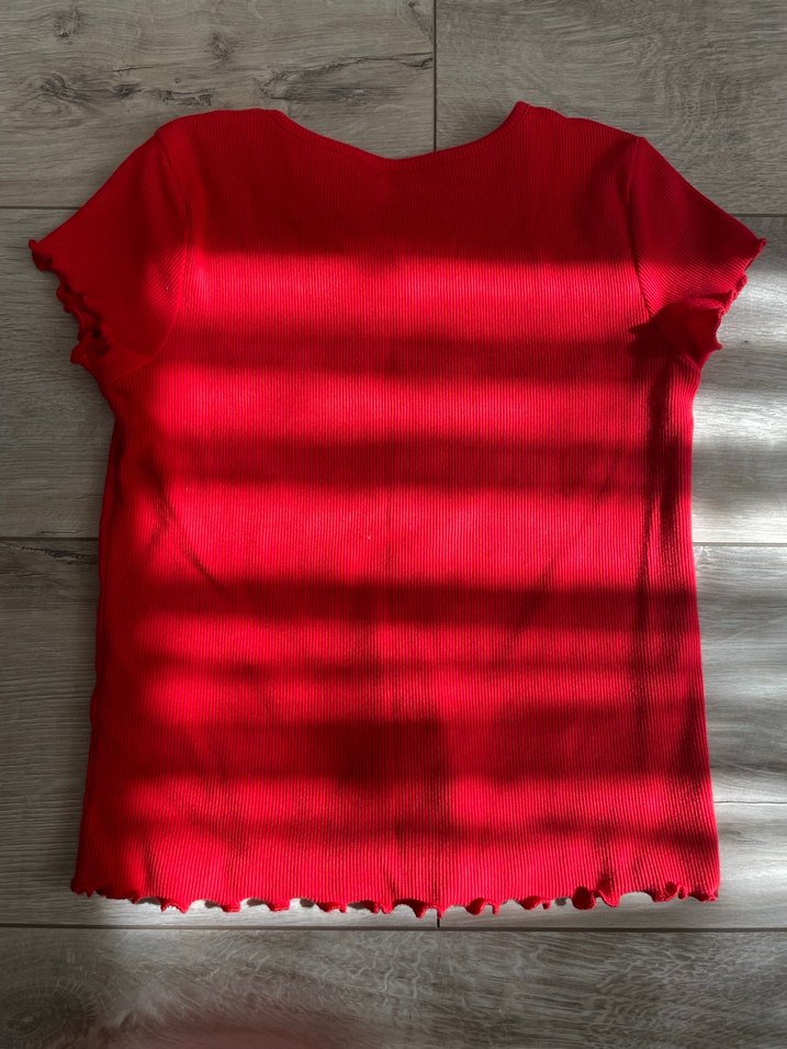 Kırmızı Kısa Kollu Kız Triko Tişört - Görsel 3