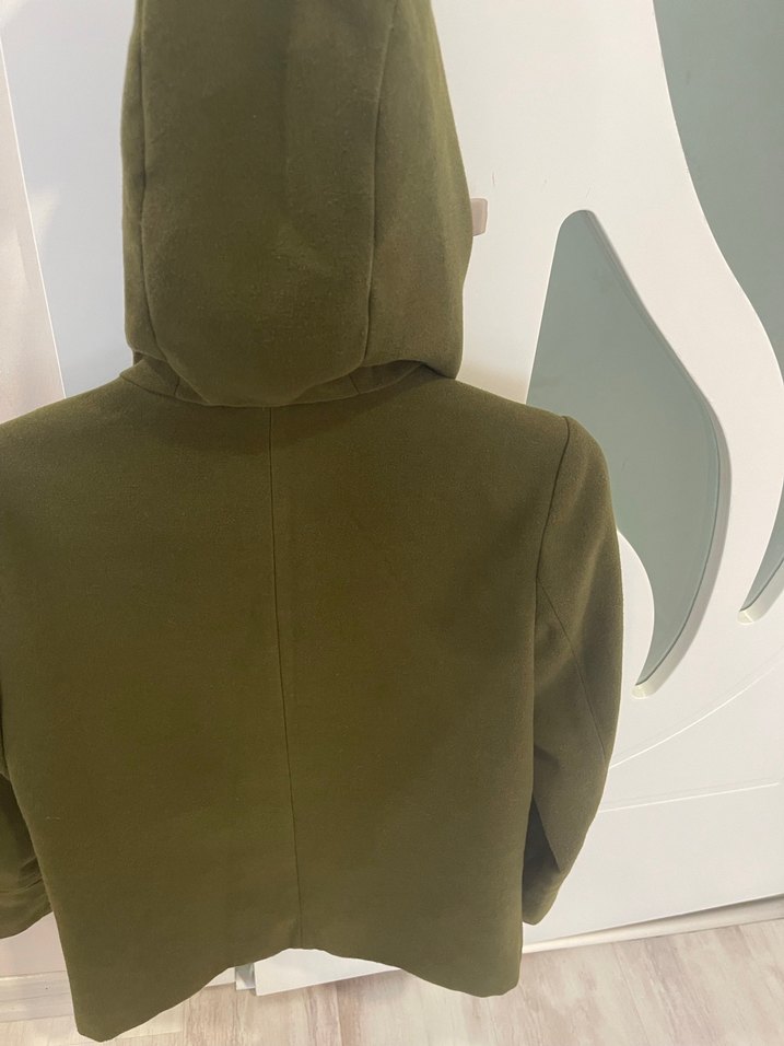 Düğmeli yağ yeşili kaşe kaban - Görsel 2