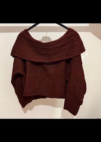 Bordo Örgü Kadın Triko Sweatshirt