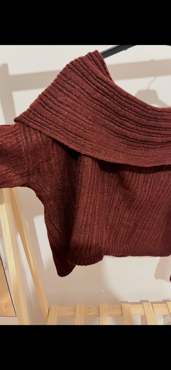 Bordo Örgü Kadın Triko Sweatshirt - Görsel 2