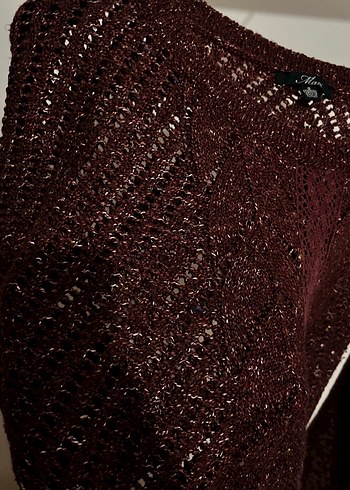 Bordo Örgü Kadın Kazak, Uzun Kollu, Bohem Tarz - Görsel 2