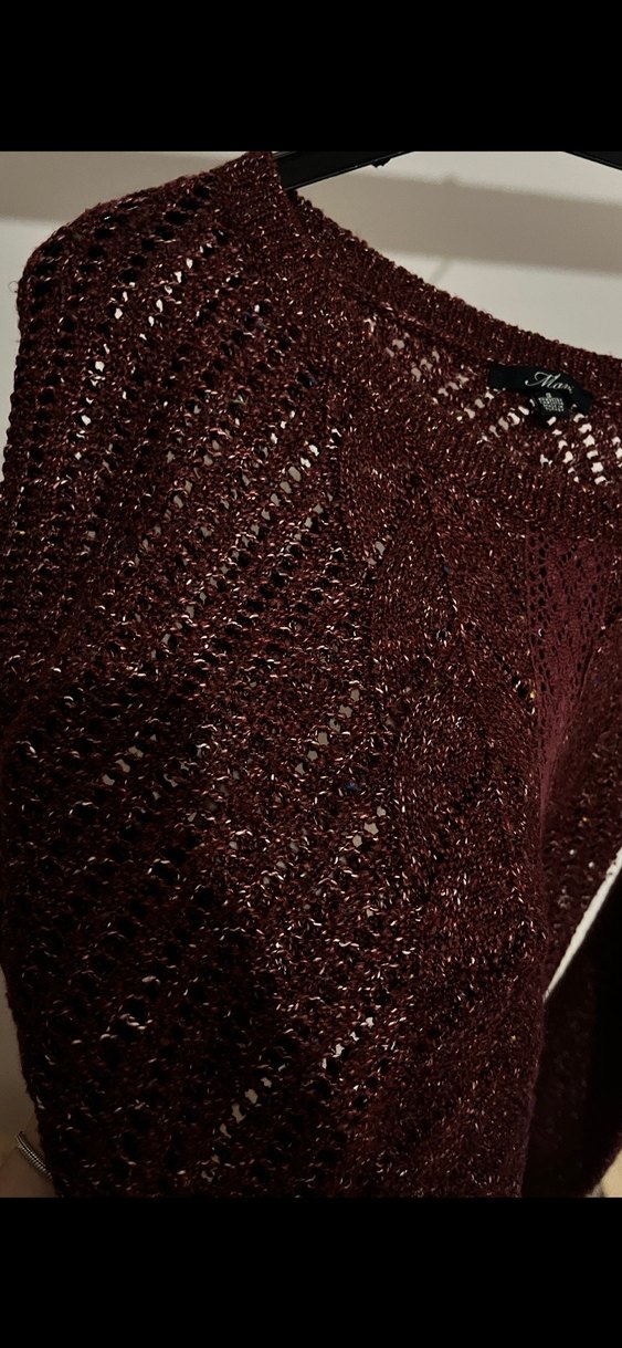 Bordo Örgü Kadın Kazak, Uzun Kollu, Bohem Tarz - Görsel 2