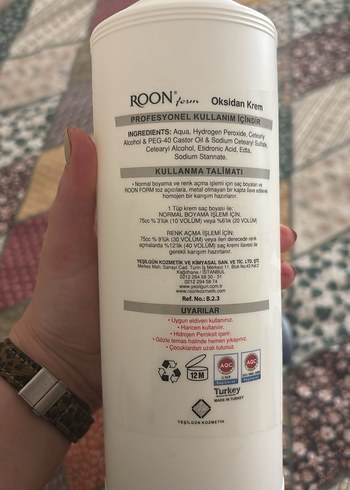 Beden Roon Form %9 Hidrojen Peroksit Oksidan Krem 30 Vol