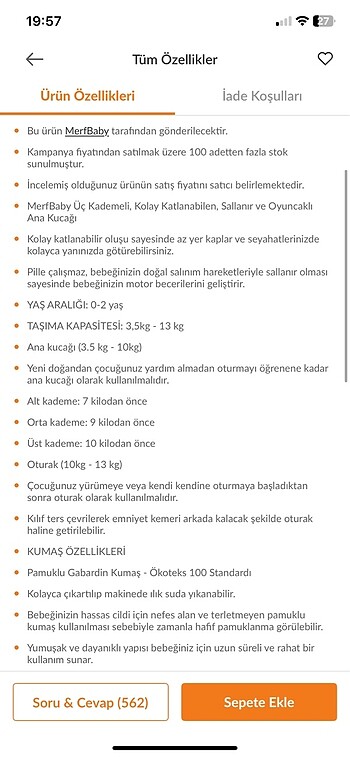 0 - 13 kg Beden ten rengi Renk Ana kucağı