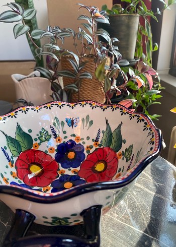 Çiçek Desenli Renkli Seramik Kase - Görsel 3