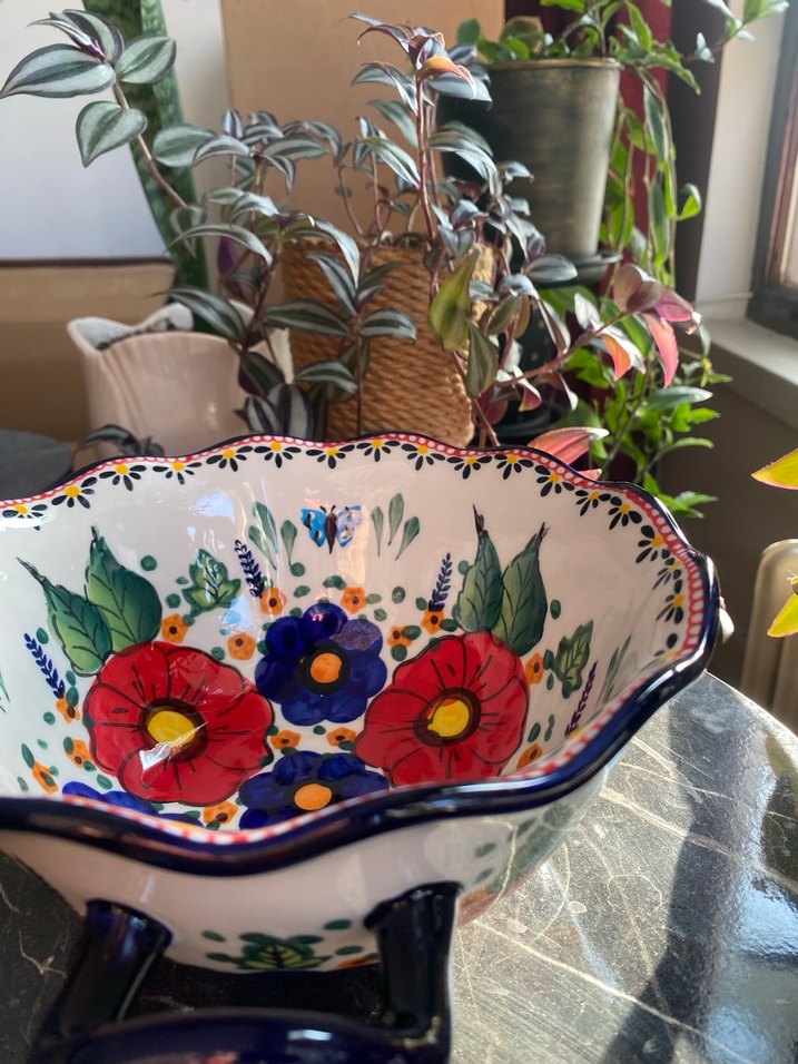 Çiçek Desenli Renkli Seramik Kase - Görsel 3