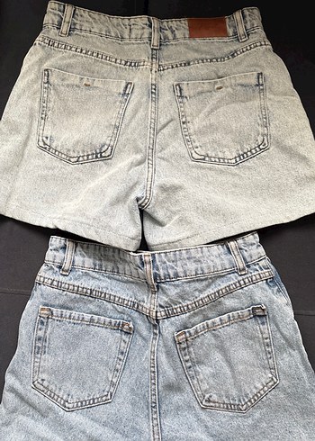 Gri Kadın Kot Şortlar, Mini, Bol Kesim - Görsel 2
