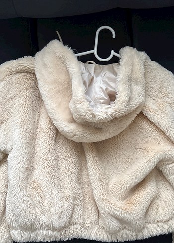 Krem Kapüşonlu Kadın Peluş Ceket - Görsel 3
