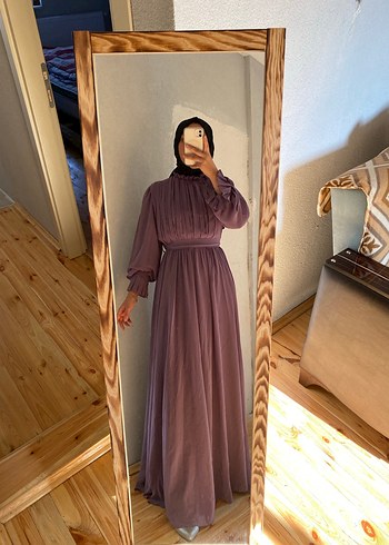 Kadın Mor Pilili Uzun Elbise - Görsel 2