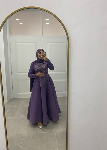 Uzun Mor Tesettür Abiye Elbise - Görsel 2