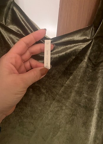 Kadife Haki Kare Yaka Mini Elbise - Görsel 4