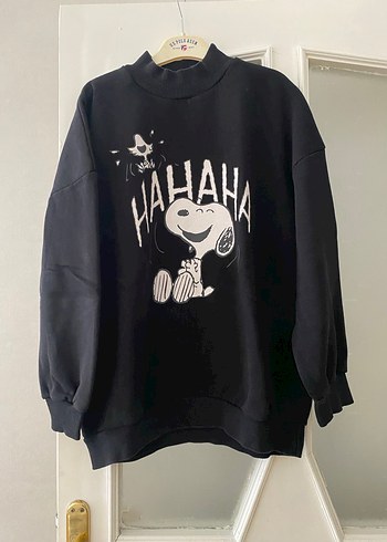 Siyah Baskılı Uzun Kollu Kadın Sweatshirt