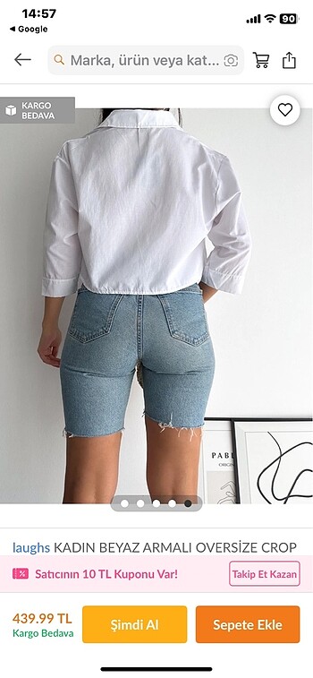 l Beden Crop armalı oversize gömlek