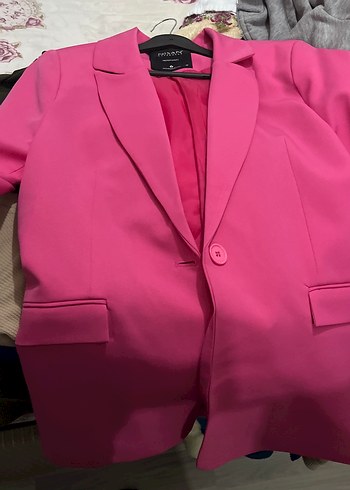 m Beden pembe Renk Pembe Düğmeli Kadın Blazer Ceket