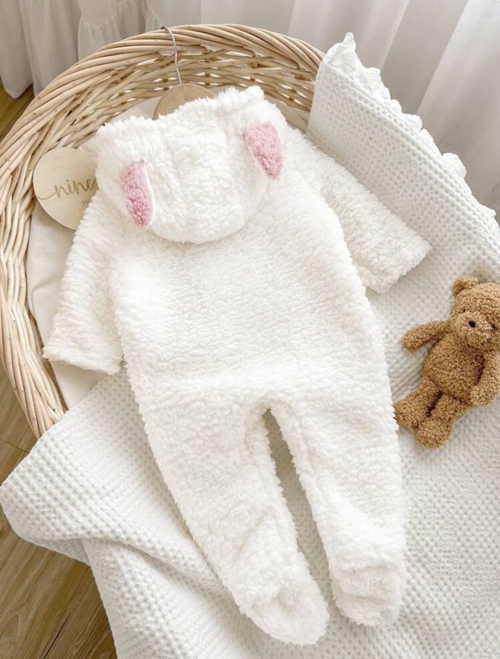 Beyaz Peluş kız Bebek Tulum - Görsel 2
