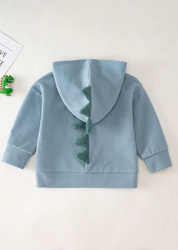 1,5 Yaş Beden mavi Renk Kapüşonlu Dinozor Erkek Bebek sweatshirts 2li