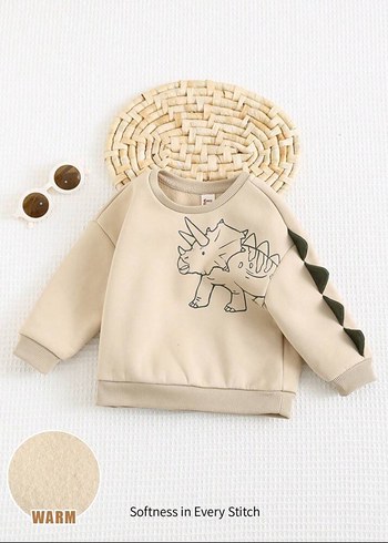1,5 Yaş Beden Kapüşonlu Dinozor Erkek Bebek sweatshirts 2li