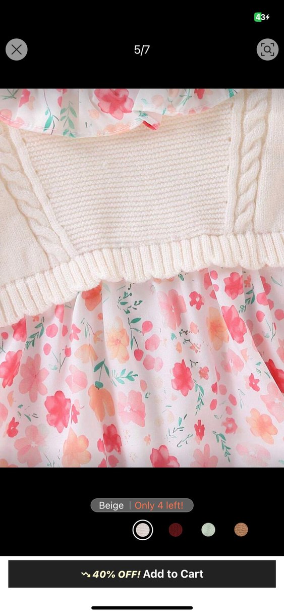 Bebek Kız Çiçek Desenli Beyaz Triko Tulum - Görsel 5