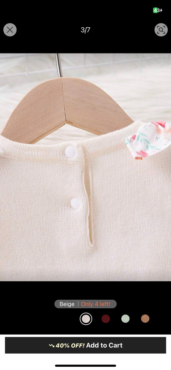 Bebek Kız Çiçek Desenli Beyaz Triko Tulum - Görsel 3