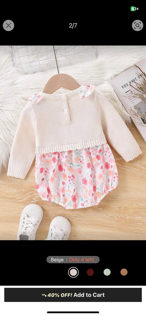 Beyaz Çiçek Desenli Örgü Kız Bebek Tulum - Görsel 2