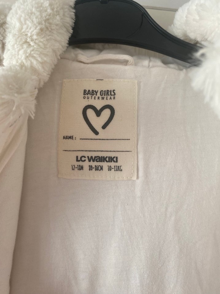 Kapüşonlu Beyaz ve Pembe Kız Çocuk Peluş Ceket - Görsel 3