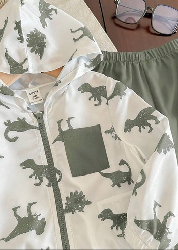 Erkek Bebek Dinazor Desenli Kapüşonlu 2li Takım - Görsel 5