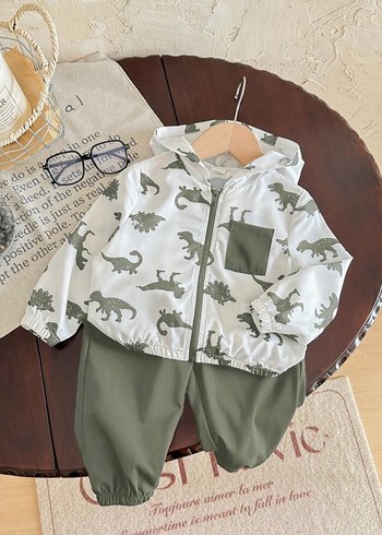 Erkek Bebek Dinazor Desenli Kapüşonlu 2li Takım - Görsel 3