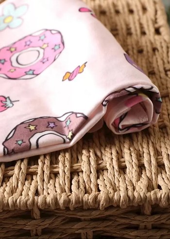 Donut ve Tatlı Desenli Pembe Bebek Kundak 2li set - Görsel 3