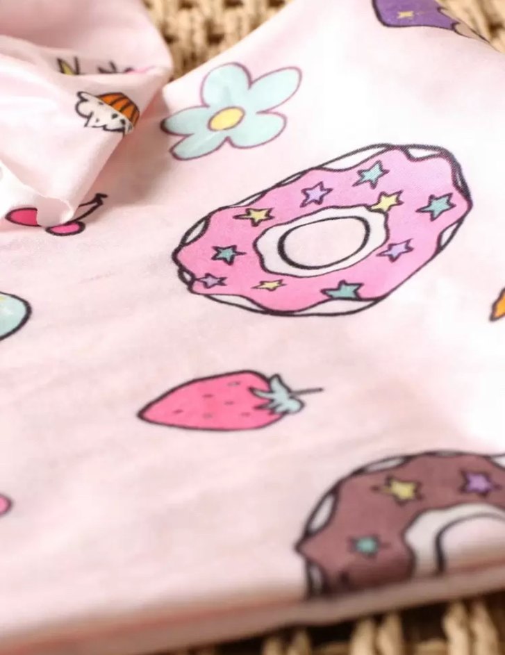 Donut ve Tatlı Desenli Pembe Bebek Kundak 2li set - Görsel 5