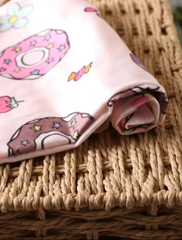 Donut ve Tatlı Desenli Pembe Bebek Kundak 2li set - Görsel 3