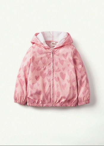 Kız Çocuk Pembe Kapüşonlu ince ceket - Görsel 3