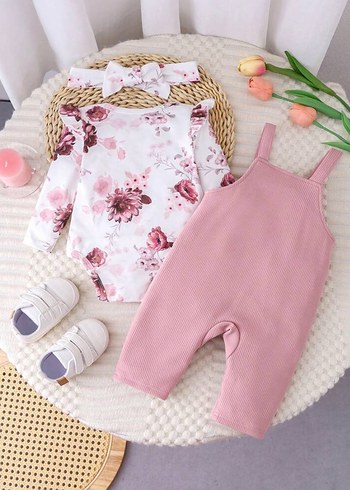 Pembe Bebek Kız Tulum seti 3lü - Görsel 2