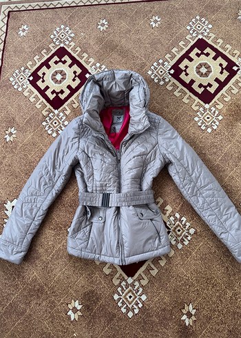 Gri Kemerli Kadın Kışlık Mont - Görsel 5