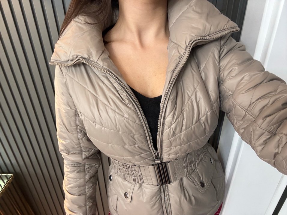 Gri Kemerli Kadın Kışlık Mont - Görsel 2