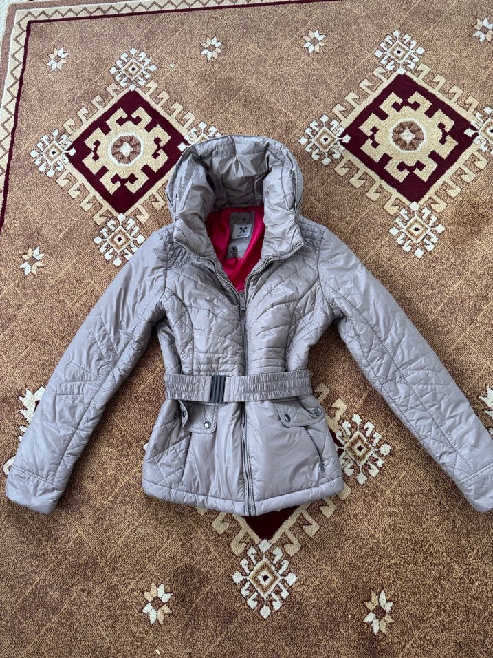 Gri Kemerli Kadın Kışlık Mont - Görsel 5