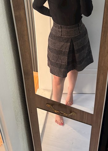 Gri Ekoseli Pilili Midi Etek MANGO - Görsel 5