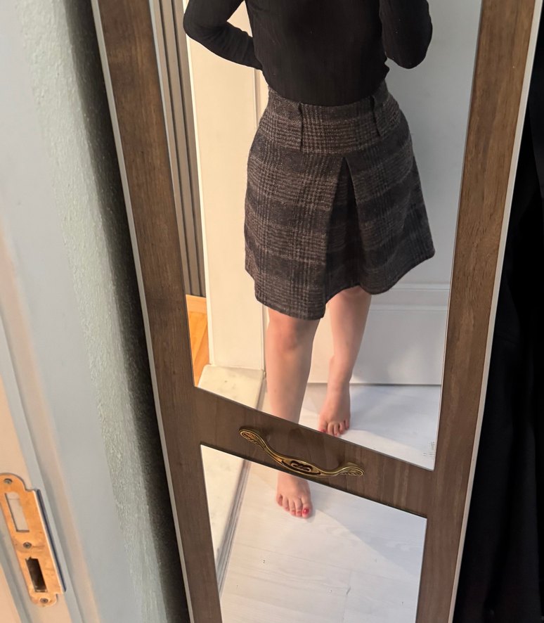 Gri Ekoseli Pilili Midi Etek MANGO - Görsel 5