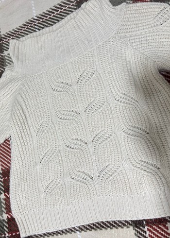 Beyaz Bohem Boğazlı Örgü Kadın Kazak - Görsel 2