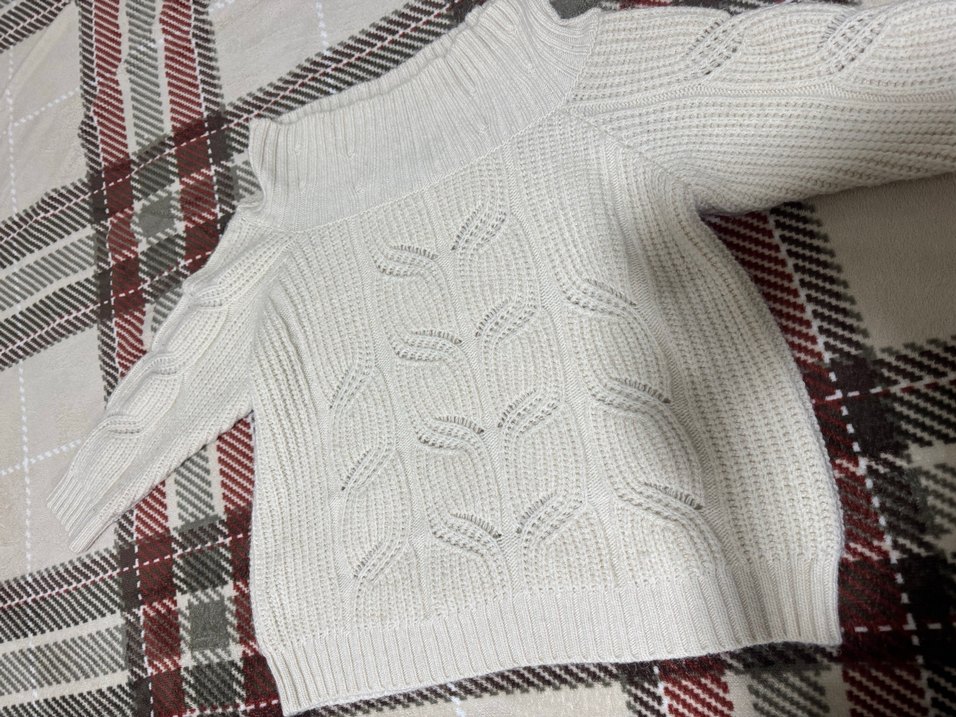 Beyaz Bohem Boğazlı Örgü Kadın Kazak - Görsel 2