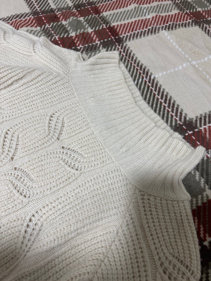Beyaz Bohem Boğazlı Örgü Kadın Kazak - Görsel 3
